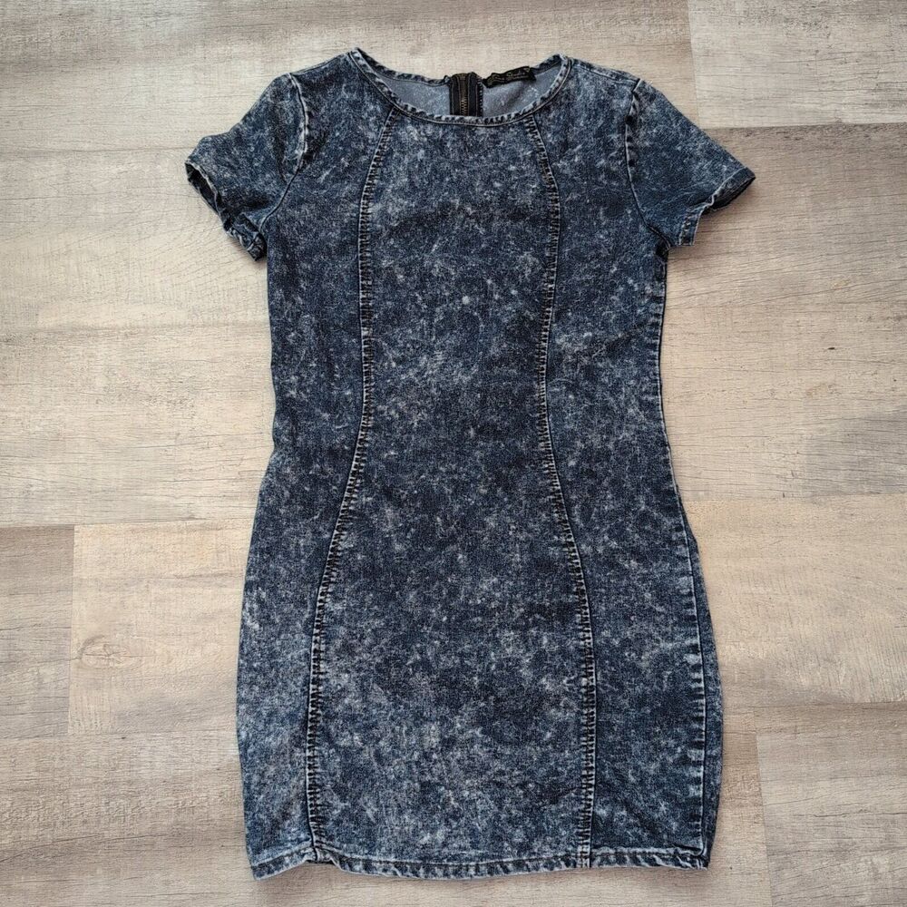 Roma Studio Women's Acid Wash Denim Short Sleeve Sheath Dress Size M